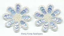 Green sequin flower appliques, bright sparkling green sequins with shimmering green & white beads!